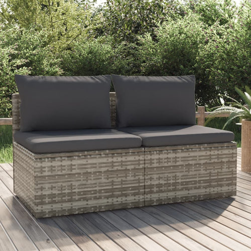 Divano da Giardino a 2 Posti con Cuscini Grigi in Polyrattan Grigio