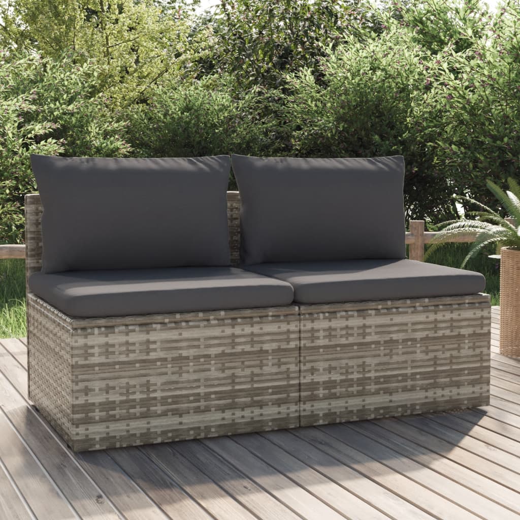 Divano da Giardino a 2 Posti con Cuscini Grigi in Polyrattan Grigio