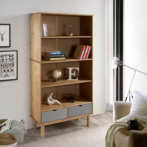Libreria con 2 Cassetti Marrone e Grigio in Legno di Pino