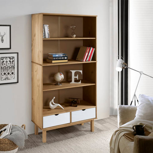 Libreria con 2 Cassetti Marrone e Bianco in Legno di Pino