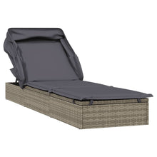 Charger l&#39;image dans la galerie, Lettino con Tetto Pieghevole Grigio 213x63x97 cm Polyrattan Grigio