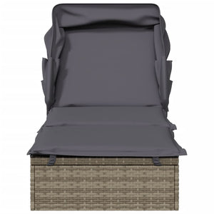 Lettino con Tetto Pieghevole Grigio 213x63x97 cm Polyrattan Grigio