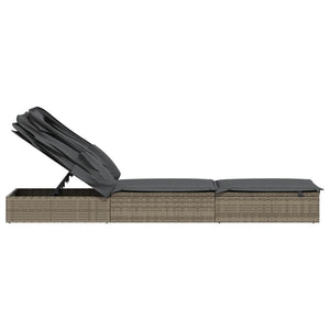 Lettino con Tetto Pieghevole Grigio 213x63x97 cm Polyrattan Grigio