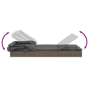 Lettino con Tetto Pieghevole Grigio 213x63x97 cm Polyrattan Grigio