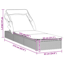 Charger l&#39;image dans la galerie, Lettino con Tetto Pieghevole Grigio 213x63x97 cm Polyrattan Grigio