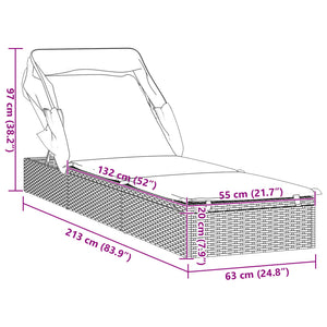 Lettino con Tetto Pieghevole Grigio 213x63x97 cm Polyrattan Grigio