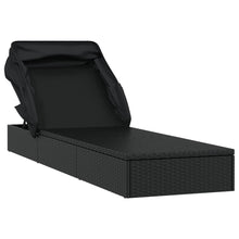 Charger l&#39;image dans la galerie, Lettino con Tetto Pieghevole Nero 213x63x97 cm Polyrattan Nero