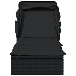 Lettino con Tetto Pieghevole Nero 213x63x97 cm Polyrattan Nero