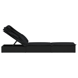Lettino con Tetto Pieghevole Nero 213x63x97 cm Polyrattan Nero