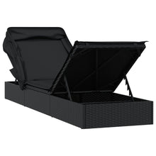 Charger l&#39;image dans la galerie, Lettino con Tetto Pieghevole Nero 213x63x97 cm Polyrattan Nero