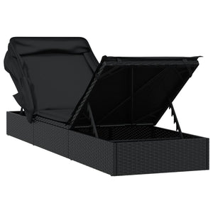 Lettino con Tetto Pieghevole Nero 213x63x97 cm Polyrattan Nero