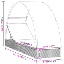 Charger l&#39;image dans la galerie, Lettino con Tetto Rotondo Grigio 211x57x140 cm Polyrattan Grigio
