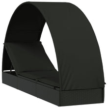 Charger l&#39;image dans la galerie, Lettino con Tetto Rotondo Nero 211x57x140 cm Polyrattan Nero