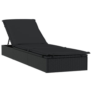 Lettino con Tetto Rotondo Nero 211x57x140 cm Polyrattan Nero