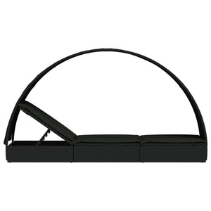 Lettino con Tetto Rotondo Nero 211x57x140 cm Polyrattan Nero