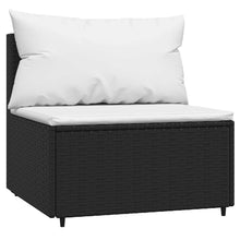 Laden Sie das Bild in den Galerie-Viewer, Divano lineare da Giardino con Cuscini Bianchi 2pz in Polyrattan Nero