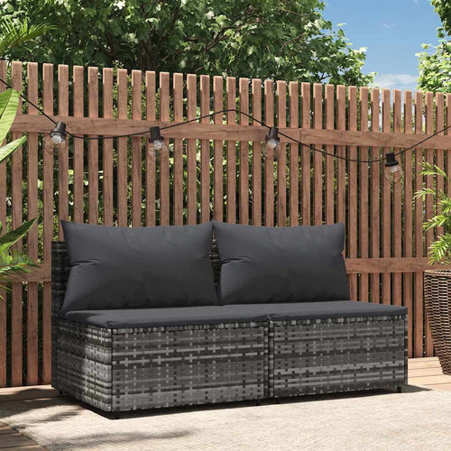 Divano  lineare da Giardino con Cuscini Grigi 2 posti in Polyrattan Grigio