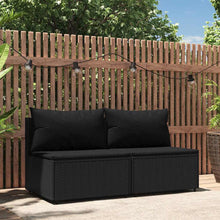 Carica l&#39;immagine nel visualizzatore di Gallery, Divano lineare da Giardino con Cuscini Neri 2pz in Polyrattan Nero