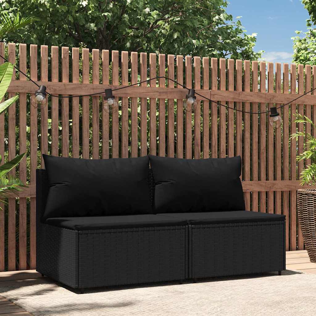 Divano lineare da Giardino con Cuscini Neri 2pz in Polyrattan Nero
