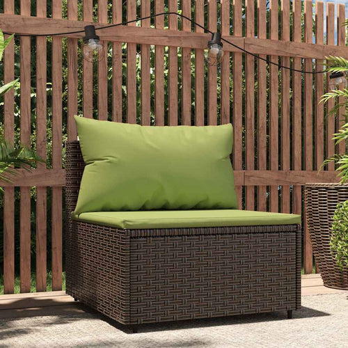 Poltrona da Giardino con Cuscini Verdi in Polyrattan Marrone