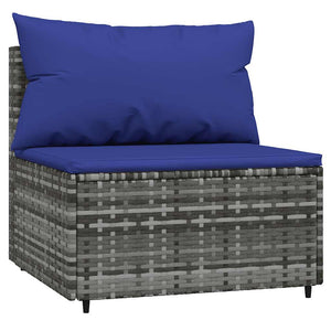 Poltrona da Giardino con Cuscini Blu in Polyrattan Grigio