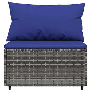Poltrona da Giardino con Cuscini Blu in Polyrattan Grigio
