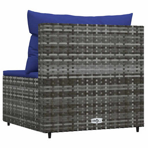 Poltrona da Giardino con Cuscini Blu in Polyrattan Grigio