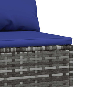 Poltrona da Giardino con Cuscini Blu in Polyrattan Grigio
