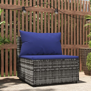 Poltrona da Giardino con Cuscini Blu in Polyrattan Grigio