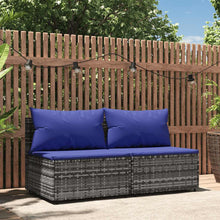Indlæs billede til gallerivisning Divano lineare da Giardino con Cuscini Blu 2pz Polyrattan Grigio