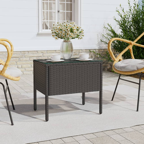 Tavolino Nero 53x37x48 cm Polyrattan e Vetro Temperato per esterni