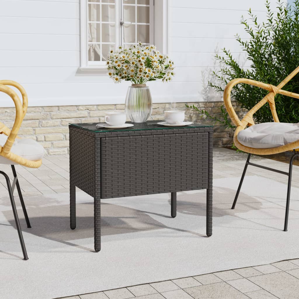 Tavolino Nero 53x37x48 cm Polyrattan e Vetro Temperato per esterni