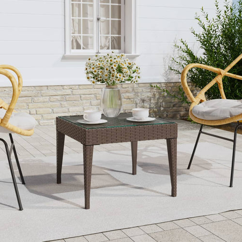 Tavolino Marrone 50x50x38 cm Polyrattan e Vetro Temperato per esterni