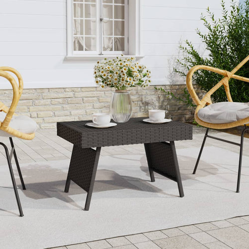 Tavolino Pieghevole Nero 60x40x38 cm in Polyrattan da esterni