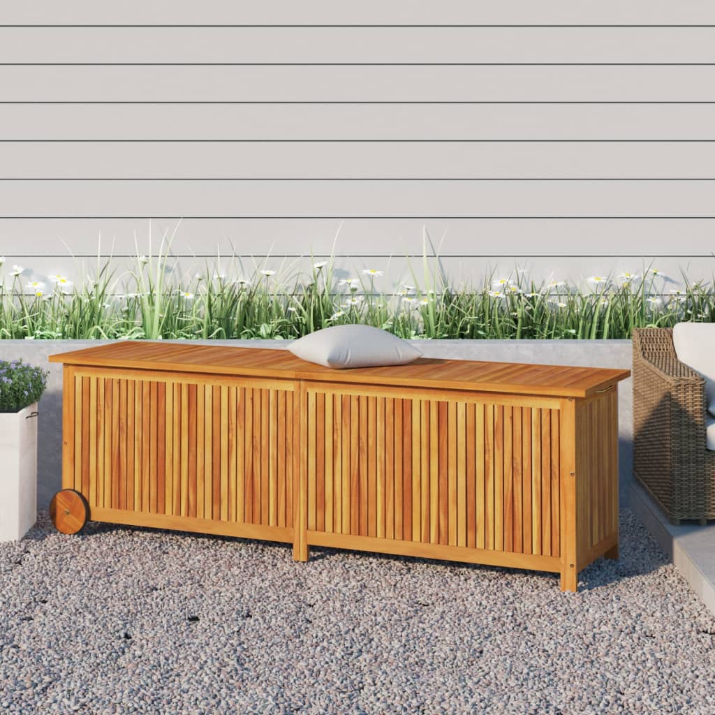 Baule da Giardino con Ruote 150x50x58cm in Massello di Acacia Marrone