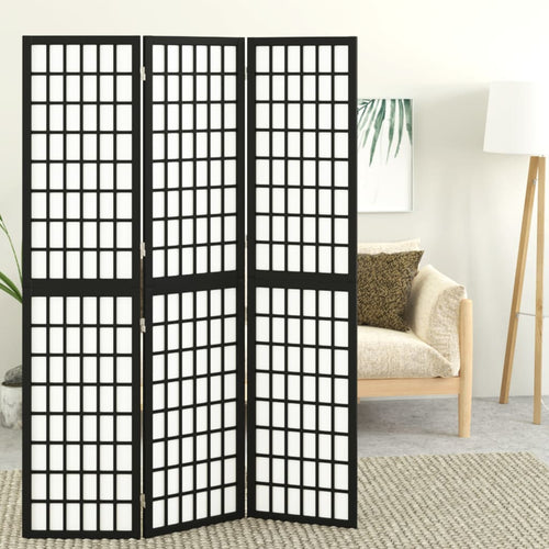 Separè 3 Pannelli Stile Giapponese 120x170cm Nero
