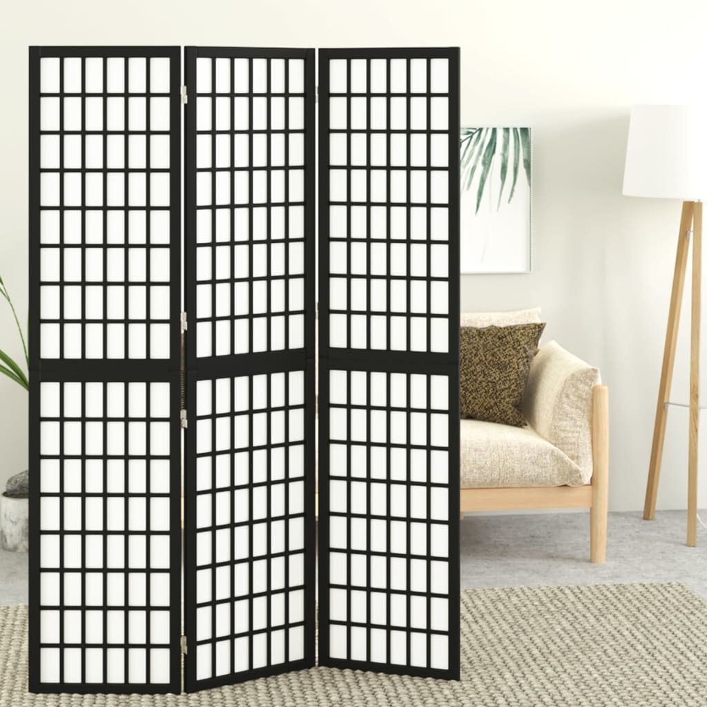 Separè 3 Pannelli Stile Giapponese 120x170cm Nero