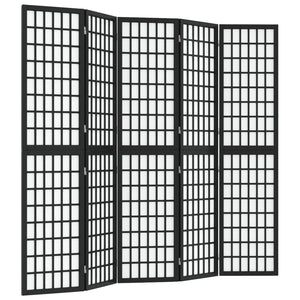 Separè 5 Pannelli Stile Giapponese 200x170cm Nero