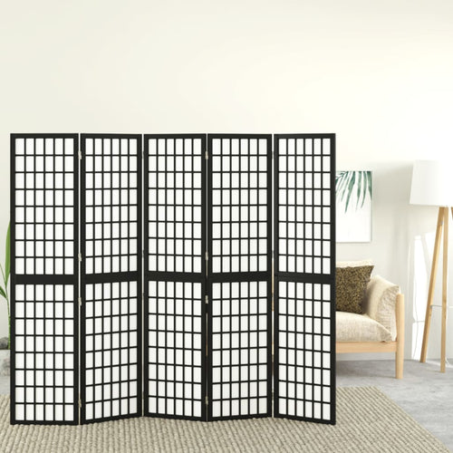 Separè 5 Pannelli Stile Giapponese 200x170cm Nero