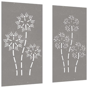 Decorazioni Muro da Giardino 2pz 105x55 cm Fiore Acciaio Corten