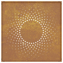 Laden Sie das Bild in den Galerie-Viewer, Decorazione Muro da Giardino 55x55 cm Sole in Acciaio Corten