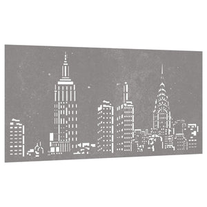 Decorazione Muro da Giardino 105x55cm Skyline in Acciaio Corten