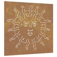 Laden Sie das Bild in den Galerie-Viewer, Decorazione Muro da Giardino 55x55 cm Sole in Acciaio Corten