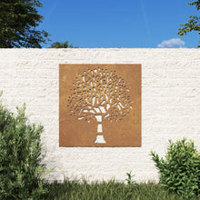 Laden Sie das Bild in den Galerie-Viewer, Decorazione Muro da Giardino 55x55 cm Albero in Acciaio Corten