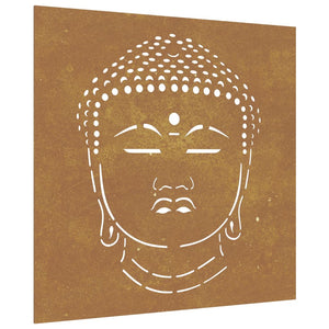 Decorazione Muro Giardino 55x55 cm Testa Buddha Acciaio Corten