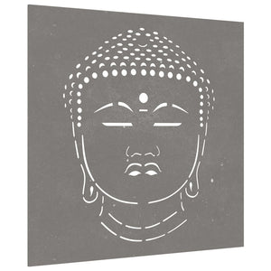 Decorazione Muro Giardino 55x55 cm Testa Buddha Acciaio Corten
