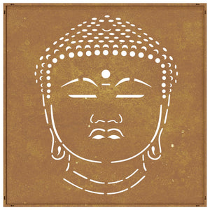 Decorazione Muro Giardino 55x55 cm Testa Buddha Acciaio Corten