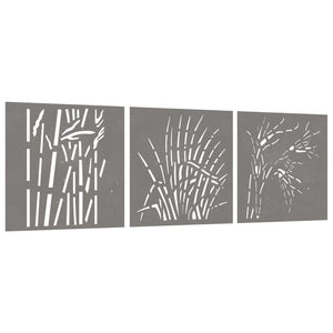 Decorazioni Muro Giardino 3 pz 55x55 cm Erba in Acciaio Corten