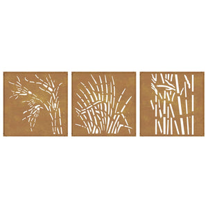 Decorazioni Muro Giardino 3 pz 55x55 cm Erba in Acciaio Corten