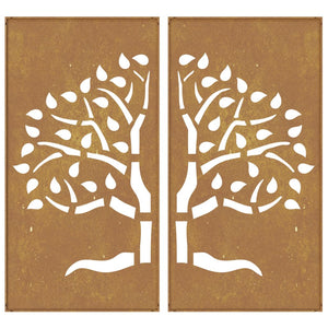 Decorazioni Muro Giardino 2 pz 105x55 cm Albero Acciaio Corten